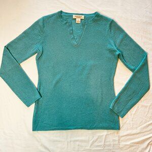 VINTAGE PECK AND PECK AQUA BLUE 100% 2 PLY CASHMERE SWEATER, SMALL